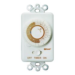 Woods 59745 Mechanical Timer, 20 A, 125 V, 2500 W, 24 hr Time Setting, 24 On/Off Cycles Per Day Cycle, White 