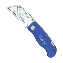 Sheffield 12113 Utility Knife, 2-1/2 in L Blade, Stainless Steel Blade, Textured Handle, Blue Handle 
