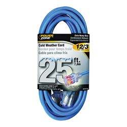 PowerZone ORCW511825 Extension Cord, 12 AWG Cable, Grounded Plug, Grounded Receptacle, 25 ft L, 15 A, 125 V, Blue 