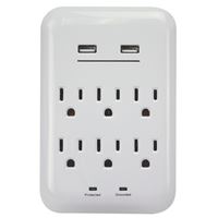 PowerZone ORUSB346S USB Charger with Surge Protection, 2-Pole, 125 V, 15 A, 6-Outlet, 1200 Joules Energy, White