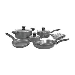 T-fal B167SA64 Cookware Set, Aluminum, Gray, 10-Piece 
