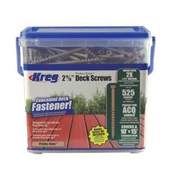 Kreg Protec-Kote SDK-C262W-525 Deck Screw, 2-5/8 in L, Stainless Steel, Flat Head, KTX Square Drive, Self-Tap Point 