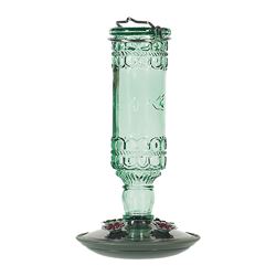 Perky-Pet 8108-2 Bird Feeder, Antique Bottle, 10 oz, 4-Port/Perch, Glass/Metal, Green, 10 in H, Pack of 2 