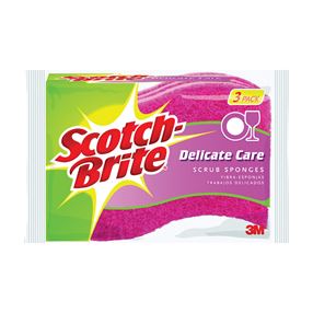Scotch-Brite DD-3 Scrub Sponge, 4.4 in L, 2.6 in W, 0.8 in Thick, Cellulose, Pink