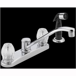 DELTA P225LF Kitchen Faucet with Side Sprayer, 1.8 gpm, 2-Faucet Handle, Chrome Plated, Deck Mounting, Knob Handle 