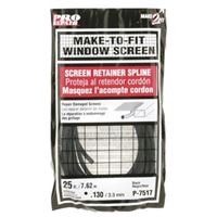 Make-2-Fit P 7517 Screen Retainer Spline, 0.130 in D, 25 ft L, Vinyl, Black, Round 