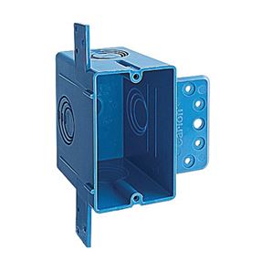 Carlon A122 Outlet Box, 1 -Gang, 4 -Knockout, PVC, Blue, Bracket Mounting