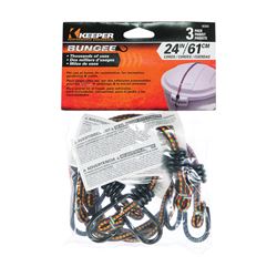 Keeper 06303 Bungee Cord, 24 in L, Rubber, Hook End 6 Pack 