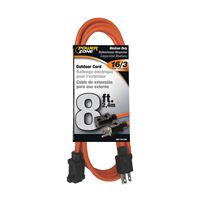 PowerZone OR501608 Extension Cord, 16 AWG Cable, 5-15P Grounded Plug, 5-15R Grounded Receptacle, 8 ft L, 125 V 