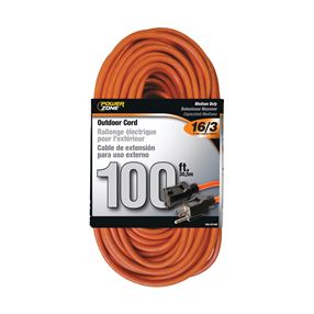 PowerZone OR501635 Extension Cord, 16 AWG Cable, Grounded Plug, Grounded Receptacle, 100 ft L, 10 A, 125 V