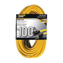 PowerZone OR500835 Extension Cord, 12 AWG Cable, 100 ft L, 13 A, 125 V, Yellow 
