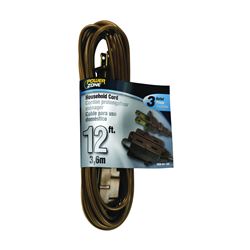 PowerZone OR670612 Extension Cord, 16 AWG Cable, 12 ft L, 13 A, 125 V, Brown 