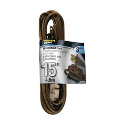 PowerZone OR670615 Extension Cord, 16 AWG Cable, 15 ft L, 13 A, 125 V, Brown 