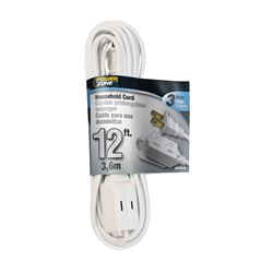 PowerZone OR660612 Extension Cord, 16 AWG Cable, 12 ft L, 13 A, 125 V, White 