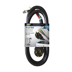 PowerZone ORR628206 Power Supply Range Cord, 6 8 AWG Cable, 6 ft L, 50 A, 250 V, Black 