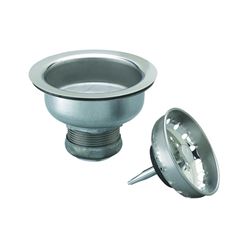 Plumb Pak PP5411 Basket Strainer with Fixed Post, Stainless Steel, For: 3-1/2 in Dia Opening Kitchen Sink 