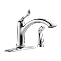 Delta Linden Series 4453-DST Kitchen Faucet with Side Sprayer, 1.8 gpm, 1-Faucet Handle, Zinc, Chrome Plated, Deck 