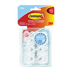 Command 17006CLR-VP Adhesive Hook, 0.5 lb, 18-Hook, Plastic, Clear 4 Pack 