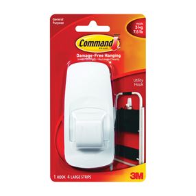 Command 17004 Utility Hook, 11/16 in Opening, 7.5 lb, 1-Hook, Plastic, White
