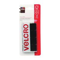 VELCRO Brand 90072 Fastener, 7/8 in W, 7/8 in L, Nylon, Black, Rubber Adhesive 