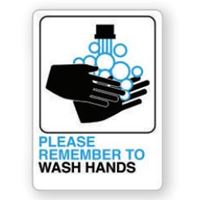 Hy-Ko D-26 Bathroom Sign, Rectangular, PLEASE REMEMBER TO WASH HANDS, Black/Blue Legend, White Background, Plastic, Pack of 5