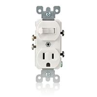 Leviton S02-05225-0WS Combination Switch/Receptacle, 1 -Pole, 15 A, 120 V Switch, 125 V Receptacle, White 