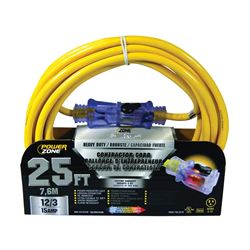 PowerZone Contractor Cord, 12 AWG Cable, 25 ft L, 15 A, 125 V, Yellow 