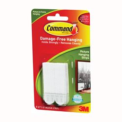 Command 17201-4PK Picture Hanging Strip, 3 lb/set, Foam, White 