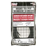 Make-2-Fit P 7527 Screen Retainer Spline, 0.210 in D, 25 ft L, Vinyl, Black, Round 