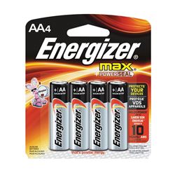 Energizer E91 E91BP-4 Battery, 1.5 V Battery, 2850 mAh, AA Battery, Alkaline, Manganese Dioxide, Zinc, Silver 