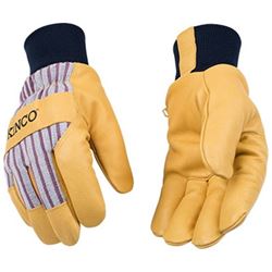 Heatkeep 1927KW-L Protective Gloves, Mens, L, Wing Thumb, Knit Wrist Cuff, Blue/Tan 