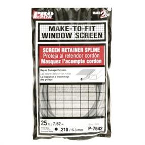 Make-2-Fit P 7642 Screen Retainer Spline, 0.210 in D, 25 ft L, Vinyl, Gray, Round