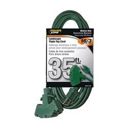 PowerZone OR605627 Extension Cord, 16 AWG Cable, 35 ft L, 125 V, Green 