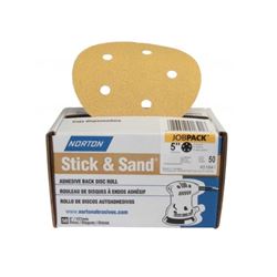 Norton Stick & Sand Series 07660701641 Sanding Disc, 5 in Dia, Coated, 60 Grit, Coarse, Aluminum Oxide Abrasive 