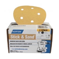 NORTON Stick & Sand 07660701643 Sanding Disc, 5 in Dia, Coated, 100 Grit, Medium, Aluminum Oxide Abrasive 