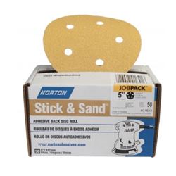 Norton Stick & Sand Series 07660701647 Sanding Disc, 5 in Dia, Coated, 220 Grit, Very Fine, Aluminum Oxide Abrasive 
