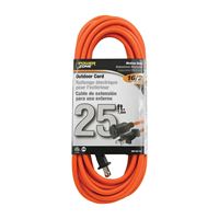 PowerZone OR481625 Outdoor Extension Cord, 16 AWG Wire, 25 ft L, Orange Sheath 