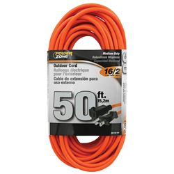PowerZone OR481630 Outdoor Extension Cord, 16 AWG Wire, 50 ft L, Orange Sheath 