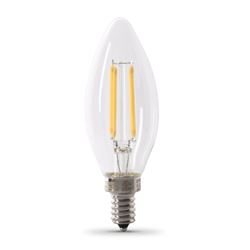 Feit Electric BPCTC40/950CA/FIL/2 LED Bulb, Decorative, B10 Lamp, 40 W Equivalent, E12 Lamp Base, Dimmable 