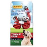 RuffinIt 29712 Tie-Out Cable, Tangle-Free, Swivel Snap End, 12 ft, Steel, Red, For: Dogs up to 100 lb 
