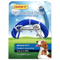 RuffinIt 29115 Cable Tie-Out, Medium-Duty, Swivel Snap End, 15 ft, Steel, Blue, For: Dogs up to 50 lb 