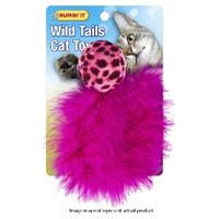 RUFFINIT 32027 Cat Toy, Ball with Feather Tail, Plush, Assorted 4 Pack 