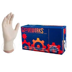 GLOVEWORKS TLF46100 Disposable Gloves, L, Latex, Powder-Free, Ivory, 14.37 in L 