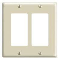 Leviton 80409-I Wallplate, 4-1/2 in L, 4.56 in W, 2-Gang, Thermoset Plastic, Ivory, Smooth