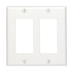 Leviton 80409-W Wallplate, 4-1/2 in L, 4.56 in W, 2-Gang, Thermoset Plastic, White, Smooth