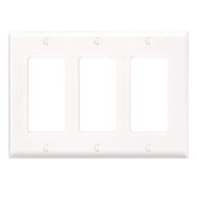 Leviton 80411-W Wallplate, 4-1/2 in L, 6.37 in W, 3-Gang, Thermoset Plastic, White, Smooth
