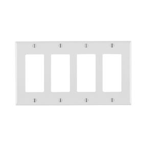 Leviton 80412-W Wallplate, 4-1/2 in L, 8.18 in W, 4-Gang, Thermoset Plastic, White, Smooth