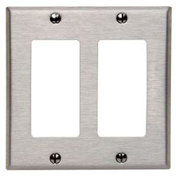 Leviton 84409-000 Wallplate, 4.56 in L, 4-1/2 in W, 2-Gang, Stainless Steel, Stainless Steel, Brushed 