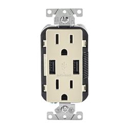 Leviton T5632-0BT USB Charger and Receptacle, 2-USB Port, Light Almond 