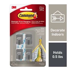 Command 17031SS-4ES Small Hook, 0.5 lb, 4-Hook, Metal, Gray, Stainless Steel 4 Pack 